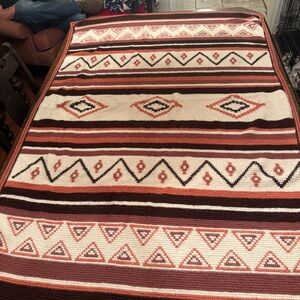 Crochet  Southwestern Aztec Santa Fe Afghan Knit Blanket Brown Orange White